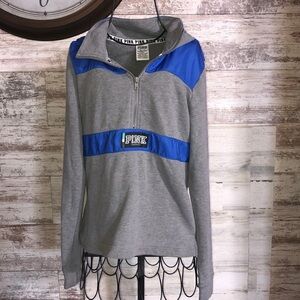Victoria’s Secret pink royal blue and gray quarter zip sweatshirt XS with hood‌